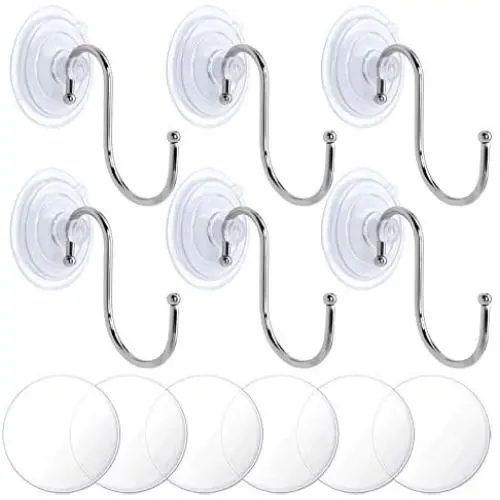 Suction Cups 1.8 Inches with Nano Double Sided Tape Window Suction Cups Suction Hooks for Home Bathroom Kitchen Wall (Transparency, 6Pack S Hook)