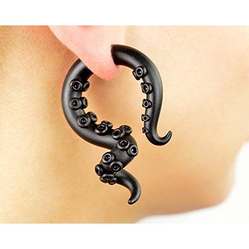 Halloween Costume Octopus Tentacle Earrings Creepy Jewelry Horror Octopus Ear Plugs Ear Gauges Ear Stretchers Ear Hanger Ear Tunnels Ursula Goth Fake Gauge Earrings