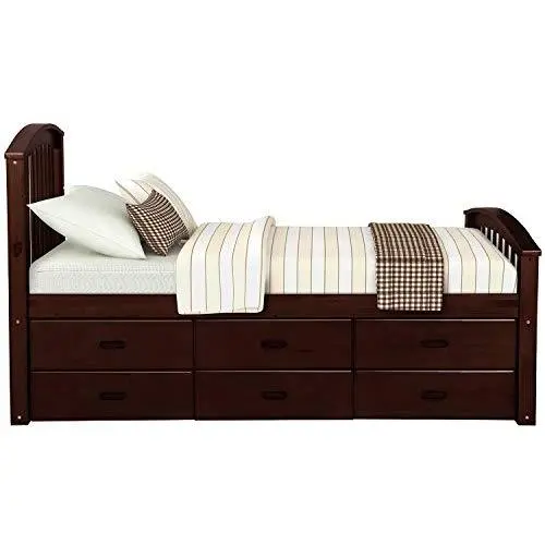Hooseng Twin Size Solid Wood Bookcase Captains Platform Storage Bed with Pull Out 6 Drawers,No Boxes Spring Needed, Deep Walnut Hooseng Twin Size Solid Wood Bookcase Captains Platform Storage Bed with Pull Out 6 Drawers,No Boxes Spring Needed, Deep Walnut