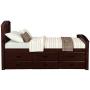 Hooseng Twin Size Solid Wood Bookcase Captains Platform Storage Bed with Pull Out 6 Drawers,No Boxes Spring Needed, Deep Walnut
