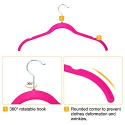 HOUSE DAY Velvet Hangers Non Slip Velvet Suit/Dress Hangers 60 Pack Velvet Shirt Hangers 16.5 &17.5 Inch Space Saving Velvet Clothes Hanger Premium Non Slip Hanger for Coats Suit Dress,Hot Pink