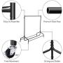 ROBTLE Rolling Garment Rack, Heavy Duty Single Metal Rolling Clothes Stand with Bag Hat Hook and Lower Storage Shelf for Boxes Shoes Boots Free Standing Clothes Hanger Rack, Large Capacity 220lbs