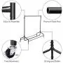 ROBTLE Rolling Garment Rack, Heavy Duty Single Metal Rolling Clothes Stand with Bag Hat Hook and Lower Storage Shelf for Boxes Shoes Boots Free Standing Clothes Hanger Rack, Large Capacity 220lbs