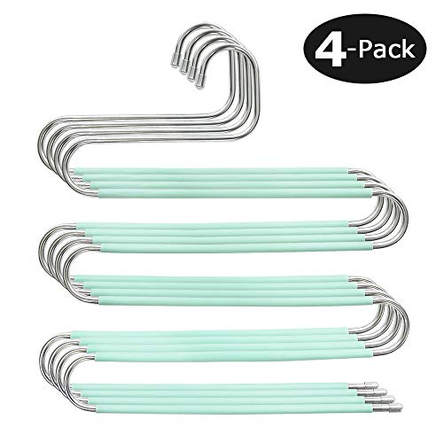 Myfolrena Pants Hangers, Updated S Shaped Hanger Non Slip Clothes Hanger Space Saving for Jeans Trousers Slacks Leggings (Teal-4 Pack) Myfolrena Pants Hangers, Updated S Shaped Hanger Non Slip Clothes Hanger Space Saving for Jeans Trousers Slacks Leggings (Teal-4 Pack)