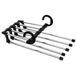 shlutesoy Multi-Layer Clothes Pants Hangers Wardrobe Jeans Stainless Steel Storage Rack - Black