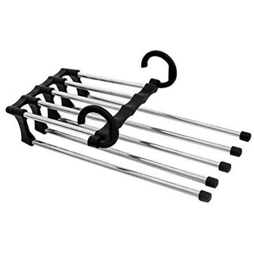 shlutesoy Multi-Layer Clothes Pants Hangers Wardrobe Jeans Stainless Steel Storage Rack - Black