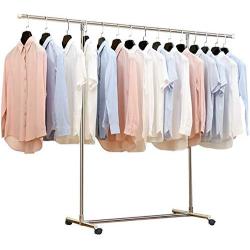 Reliancer Heavy Duty Large Garment Rack Stainless Steel Clothes Drying Rack Commercial Grade Extendable 47-77inch Clothes Rack Adjustable Clothes Hanger Rolling Rack with 4 Casters Tool Golves 10 Hook