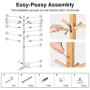 LANGRIA Coat Hook Bamboo Wooden Coat Rack and Hook Rack with 3 Tiers 12 Hooks and Solid Feet Hall Tree Coat Rack for Clothes Scarves and Hats, Bamboo Natural Color
