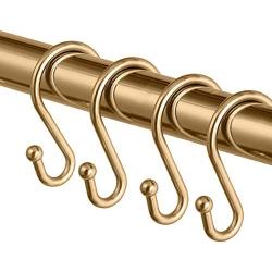 Metal Shower Curtain Hooks，Set of 12 Rings，Rust Resistant S Shaped Hooks Hangers for Shower Curtains, Kitchen Utensils, Clothing, Towels, etc. (Gold)