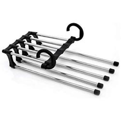5pcs Random Color Portable 5-in-1 Clothes Hanger Clothing Organizer Multi-Function Stainless Steel Pants Hanger Holder Rack Hangers for Clothes