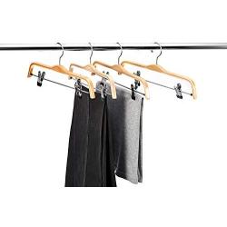 Wood Hangers 10-Pack, Royalhanger Pants Hangers Skirt Hangers Wooden Hangers with 2 Adjustable Clips, Natural Finish