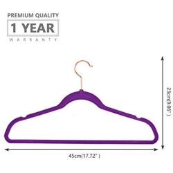 MIZGI Premium Velvet Hangers (Pack of 50) Heavyduty - Non Slip - Velvet Suit Hangers Dark Purple - Copper/Rose Gold Hooks,Space Saving Clothes Hangers