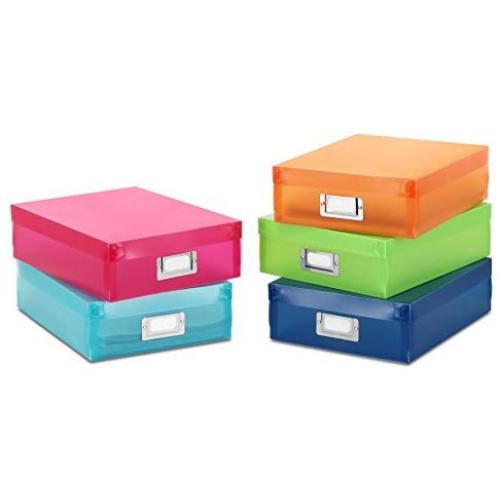 Whitmor Plastic Document Boxes - Assorted Colors (Set of 5)