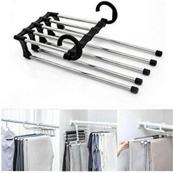 5PC Random Color 5 in 1 Pant Rack Shelves Stainless Steel Clothes Hangers Multi-Functional Wardrobe Magic Hanger