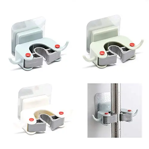 HAPY SHOP Broom Holder Wall Mount,3 Pack Sturdy Mop Broom Gripper Holds Self Adhesive Removable Waterproof No Drilling Garage Storage Organization Hanger Hook for Home,Kitchen,Bathroom,Garden,Closet