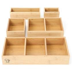 RISU Bamboo Drawer Organizer: Storage Boxes for Tidying Up Junk - Multi-Sized Set of 5, Sturdy and Sustainable, Perfect Trays for Office Supplies, Make-Up Cosmetics and Kitchen Utensils