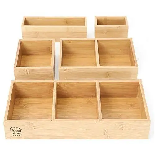 RISU Bamboo Drawer Organizer: Storage Boxes for Tidying Up Junk - Multi-Sized Set of 5, Sturdy and Sustainable, Perfect Trays for Office Supplies, Make-Up Cosmetics and Kitchen Utensils RISU Bamboo Drawer Organizer: Storage Boxes for Tidying Up Junk - Multi-Sized Set of 5, Sturdy and Sustainable, Perfect Trays for Office Supplies, Make-Up Cosmetics and Kitchen Utensils