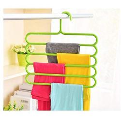 5 Layers Pants Clothes Hangers Non-Slip Multifunctional Clothes Hangers Multilayer Tie Scarfs Magic Hanger Home Organizer 5pcs Random Color