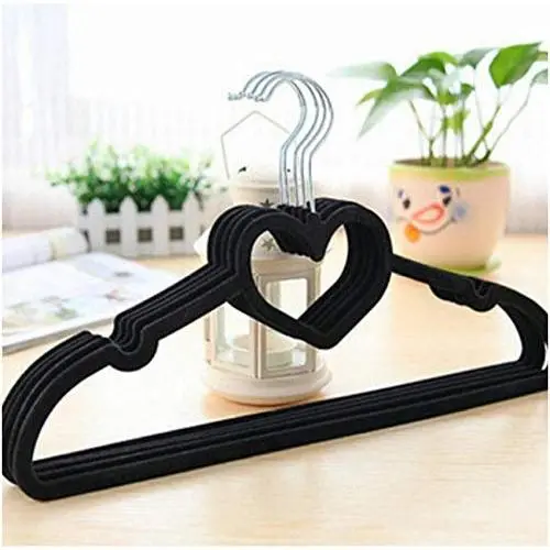 10pcs Random Color Clothes Hangers Plastic Heart-Shaped Flocking Hanger Portable Drying Rack Hanger Home Clothing Organizer