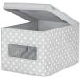 mDesign Soft Stackable Fabric Closet Storage Organizer Holder Boxes - Clear Window, Attached Hinged Lid, for Child/Kids Room, Nursery, Playroom - Polka Dot Print - Large - Gray with White Dots