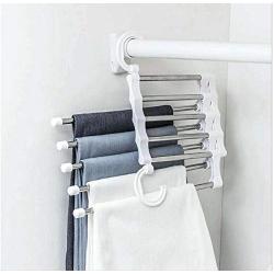 5pcs Random Color 5 in 1 Pant Rack Stainless Steel Clothes Hangers Multi-Functional Wardrobe Magic Hanger