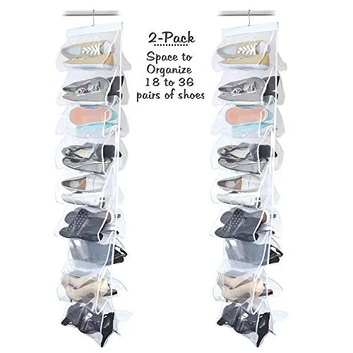Heavy Duty Clear PEVA Plastic Hanging Closet Organizer and Garment Protector Sets (Set of 2-18 Pocket Shoe Organizer with 360 Swivel Hanger) Heavy Duty Clear PEVA Plastic Hanging Closet Organizer and Garment Protector Sets (Set of 2-18 Pocket Shoe Organizer with 360 Swivel Hanger)