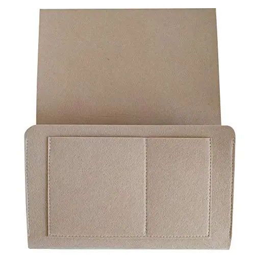 YOTHG Bedside Caddy Pocket, Thick Felt Hanging Storage Organizer, Bed Sofa Side Hanger Holder Bag for Book, Pen, TV Remote Control, Phones, Magazines, Tablets, Glasses(Khaki)