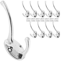 Misszone 10 PCS Dual Coat Hook Single Large Wall Mounted Robe Hat Clothes Towel Hanger for Bathroom Kitchen Bedroom (Silver)