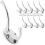 Misszone 10 PCS Dual Coat Hook Single Large Wall Mounted Robe Hat Clothes Towel Hanger for Bathroom Kitchen Bedroom (Silver)