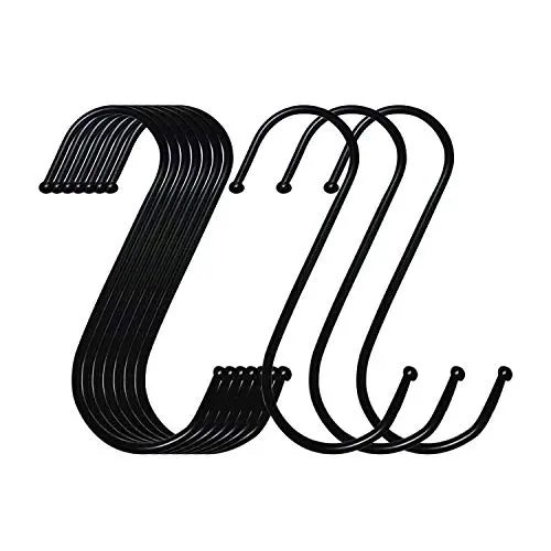 S Hooks 10 Pack 4.9 Inches Black, Heavy Metal S-Shaped Hooks, Suitable for Kitchen, Bathroom, Office, Garden or Outdoor Activities S Hooks 10 Pack 4.9 Inches Black, Heavy Metal S-Shaped Hooks, Suitable for Kitchen, Bathroom, Office, Garden or Outdoor Activities