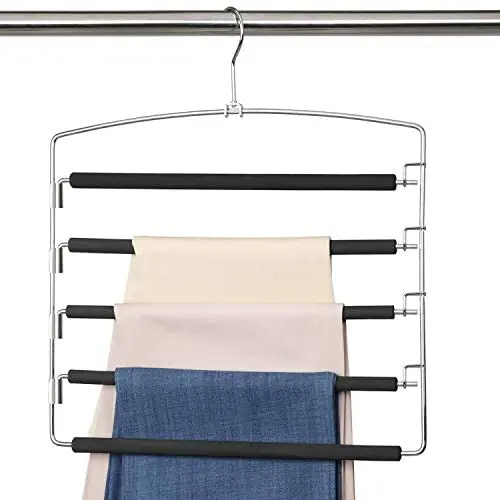 Meetu Pants Hangers 5 Layers Stainless Steel Non-Slip Foam Padded Swing Arm Space Saving Clothes Slack Hangers Closet Storage Organizer for Pants Jeans Trousers Skirts Scarf Ties Towels (Pack of 1) Meetu Pants Hangers 5 Layers Stainless Steel Non-Slip Foam Padded Swing Arm Space Saving Clothes Slack Hangers Closet Storage Organizer for Pants Jeans Trousers Skirts Scarf Ties Towels (Pack of 1)