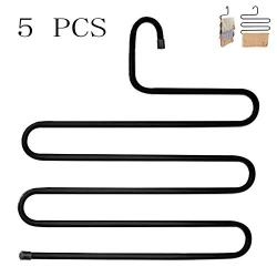 HJYPYJ Magic Hanger,Household Layered Storage Folding Hanger,Non-Slip Iron Trouser Hangers,Applicable Pants,Scarves,Ties Vertical Storage/Black / 5 pcs