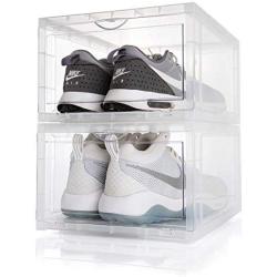 Shoe Sneaker Storage Boxes 2 Pack Clear Stackable Containers Display Drawers Organizer