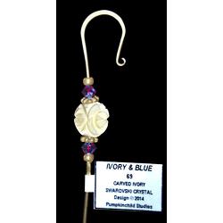 Handmade Jeweled Ornament Hanger Hook- IVORY & BLUE