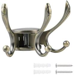 INCREWAY Coat Hook, 1 Set Zinc Alloy Retro Swivel Hook with Multi Three Foldable Arms Folding Hook Clothes Hanger Wall Mounted Hook with Screws, Bronze