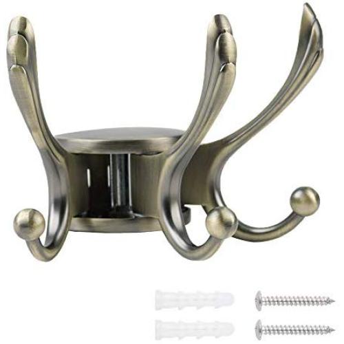 INCREWAY Coat Hook, 1 Set Zinc Alloy Retro Swivel Hook with Multi Three Foldable Arms Folding Hook Clothes Hanger Wall Mounted Hook with Screws, Bronze