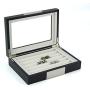 Black Ebony Wood Cufflink Case & Ring Storage Organizer with Stainless Steel Engravable Design Accent Mens Jewelry Boxes for 20 Cufflinks