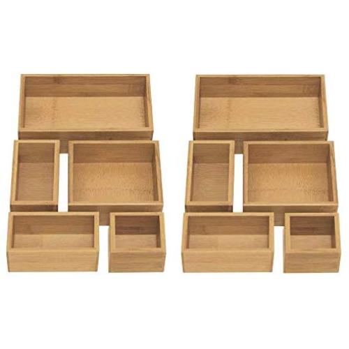 Seville Classics 10-Piece Bamboo Storage Boxes Set, Assorted Sizes