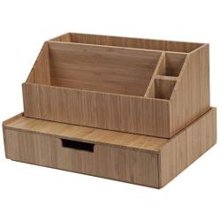 Bamboo Large Drawer Plus Desktop All-in-One Organizer for File Folders, Notepads, Pens, Stationary Items, Small Electronics and More