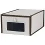 Household Essentials Set of Four Small Shoe Storage Boxes, Natural Canvas with Brown Trim