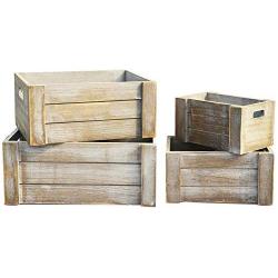 REVOLUMINI Decorative Wood Crates,Set of 4 Rectangle Storage Boxes, Nesting Storage Crates with Handles (Grey)