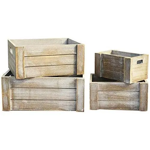 REVOLUMINI Decorative Wood Crates,Set of 4 Rectangle Storage Boxes, Nesting Storage Crates with Handles (Grey) REVOLUMINI Decorative Wood Crates,Set of 4 Rectangle Storage Boxes, Nesting Storage Crates with Handles (Grey)