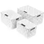 Sorbus Storage Boxes Woven Basket Bin Container Tote Cube Organizer Set Stackable Storage Basket Woven Strap Shelf Organizer Built-in Carry Handles (Lid Bins - 3 Pack, White)