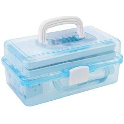 MyGift 2-Tier Transparent Blue Plastic Multipurpose Storage Boxes w/Handle & Expandable Trays