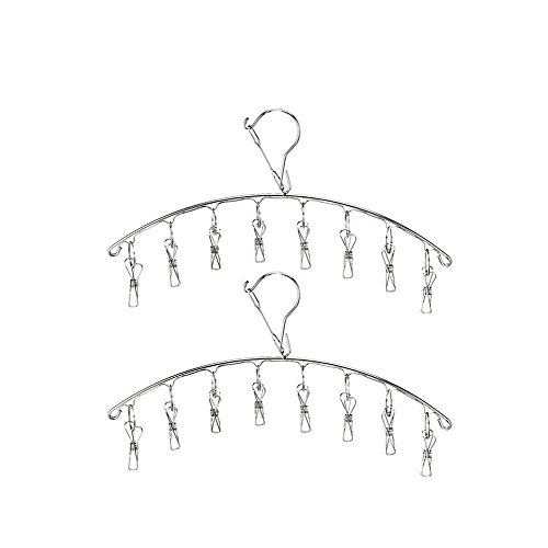 Kglobal 2 Sets Stainless Steel Laundry Drying Hanger with 8 Clips For Drying Towels, Diapers, Baby Clothes,Underwear, Socks Gloves-Gabbay