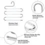 HonTop 4 PCS Non-Slip Pants Hangers S-Shape 5 Layers Stainless Steel with White Silicone Coating Multi Clothes Cascading Hangers Space Saving Clothes Organizer for Jeans Scarf Ties Towels Leggings
