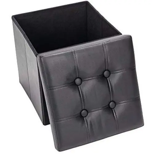 Beowind Practical Folding Storage Ottoman Versatile Space-Saving Storage Square Shape Surface Toy Boxes Footstool Black (02 Black)