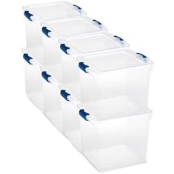 Homz Plastic Storage Tote Box, with Lid, Latching Handles, 31 Quart, Clear, Stackable, 8-Pack