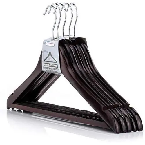 HANGERWORLD 10 Mahogany 17.7inch Wooden Notched Coat Clothes Garment Non Slip Inlaid Pants Bar Hangers HANGERWORLD 10 Mahogany 17.7inch Wooden Notched Coat Clothes Garment Non Slip Inlaid Pants Bar Hangers