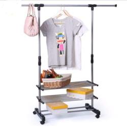 Peterzon Double Collapsible Adjustable Rolling Wheel + 2 Cloth Shoe Garment Hanger Rack Clothes Garment Rail Portable Duty Heavy Organizer Single 2 Tier Shelves Telescopic Closet Tie Holder Belt Shelf